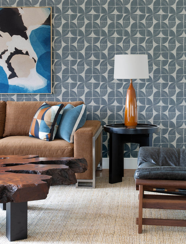 Baxter Denim Semicircle Mosaic Wallpaper with Modern Geometric Pattern - A-Street Prints 4141-27112