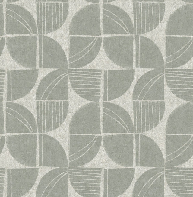 Baxter Sea Green Semicircle Mosaic Wallpaper with Modern Geometric Pattern - Brewster 4141-27113