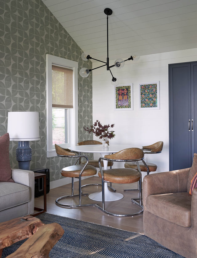 Baxter Sea Green Semicircle Mosaic Wallpaper with Modern Geometric Pattern - Brewster 4141-27113