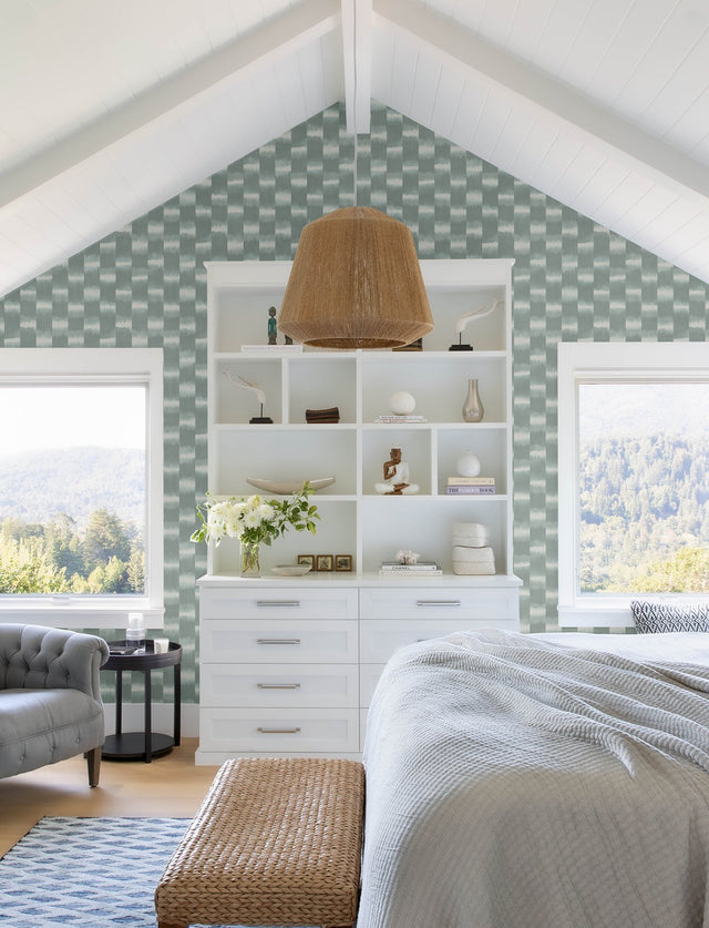 Baldwin Teal Shibori Stripe Wallpaper with Modern Graphic Stripe Pattern - A-Street Prints 4141-27116
