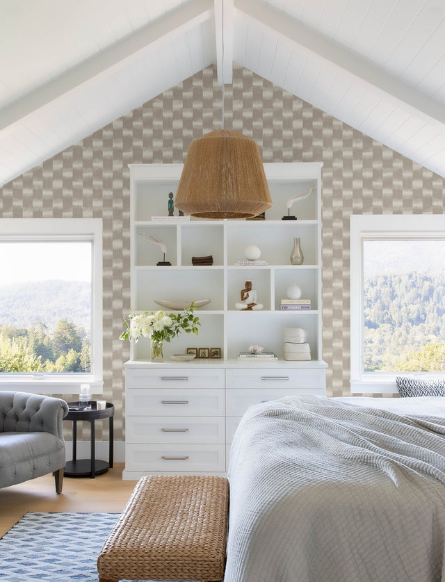 Baldwin Taupe Shibori Stripe Wallpaper with Modern Textured Raised Ink Stripes - A-Street Prints 4141-27117