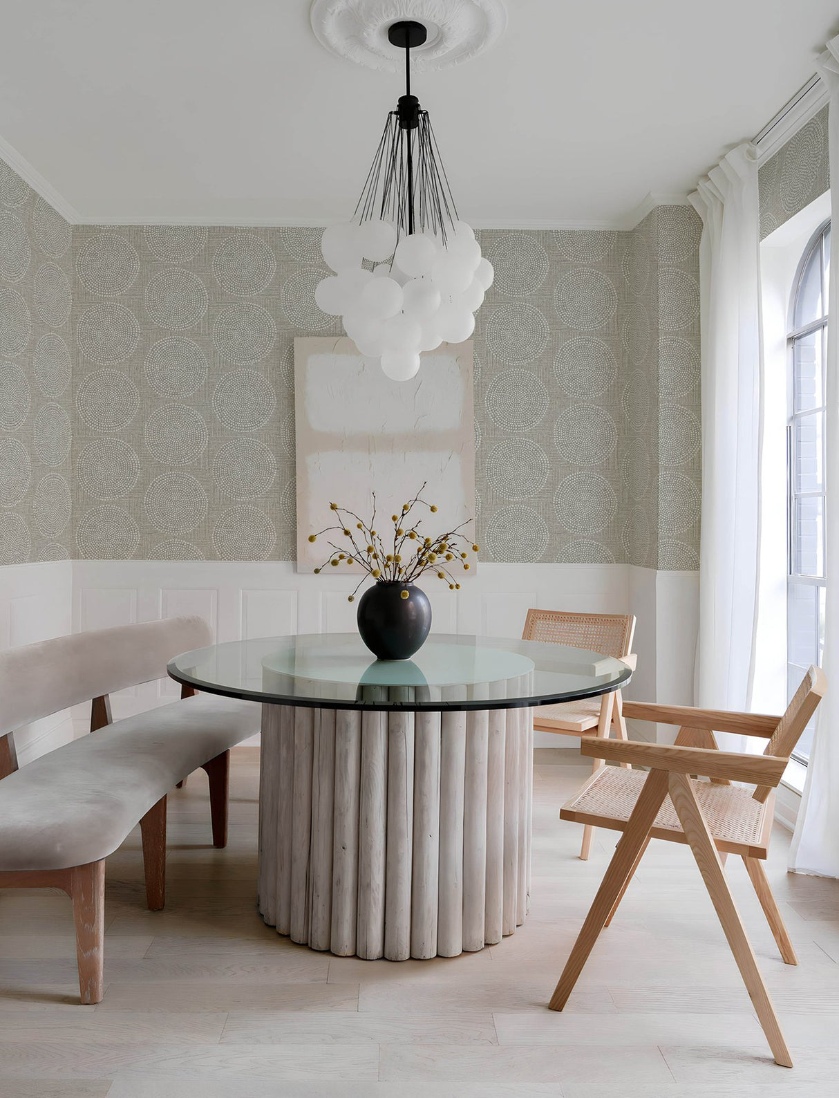 Salma Beige Medallion Wallpaper with Raised Ink Bohemian Graphic Medallions - Brewster 4141-27120