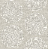 Salma Beige Medallion Wallpaper with Raised Ink Bohemian Graphic Medallions - Brewster 4141-27120SAM