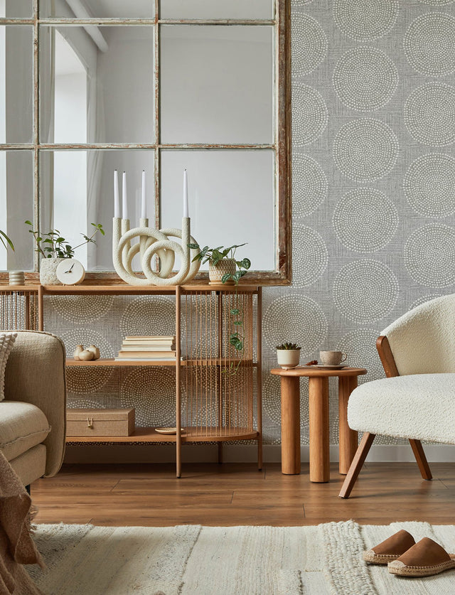 Salma Grey Medallion Wallpaper with Raised Ink Textured Medallions - A-Street Prints 4141-27121