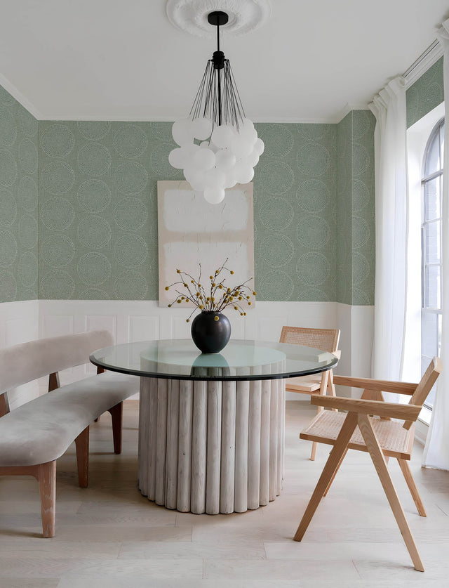 Salma Sage Medallion Wallpaper with Raised Ink Textured Bohemian Graphics - Brewster 4141-27122