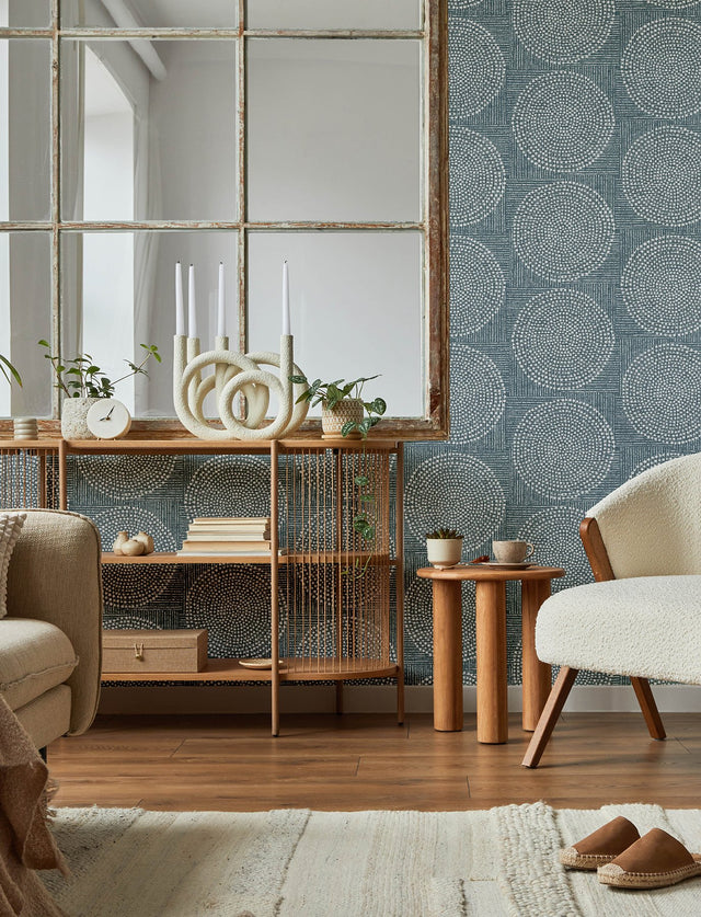 Salma Denim Medallion Wallpaper with Raised Ink Bohemian Graphics - A-Street Prints 4141-27123