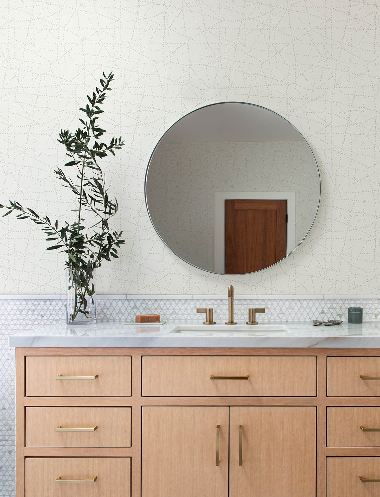 Alcott Ivory Dotted Wallpaper with Metallic Geometric Dot Pattern - A-Street Prints 4141-27125