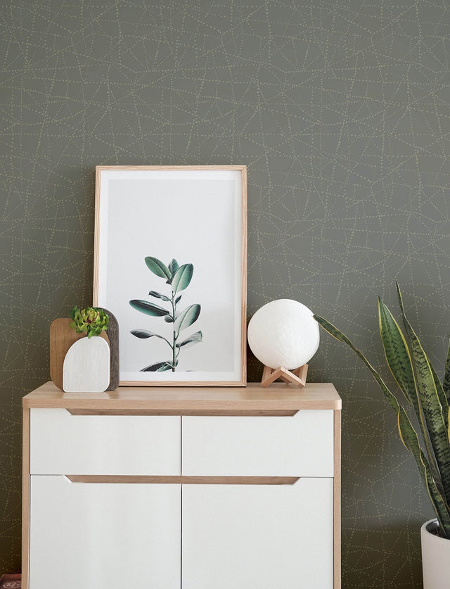 Alcott Charcoal Dotted Wallpaper with Metallic Geometric Dot Pattern - Brewster 4141-27126