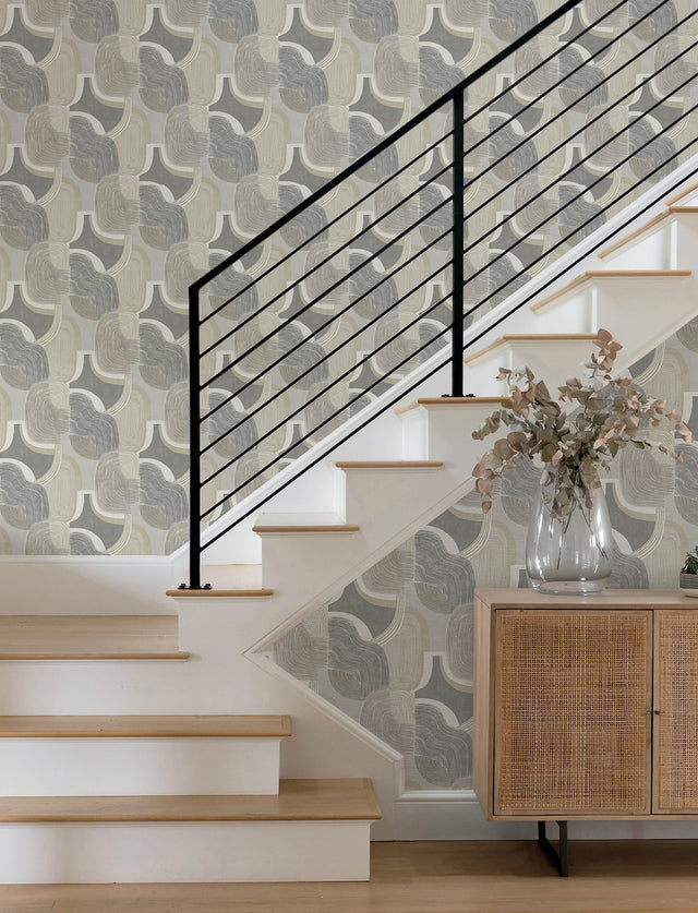 Hollace Slate Geometric Wallpaper with Metallic Modern Geometrics - A-Street Prints 4141-27132