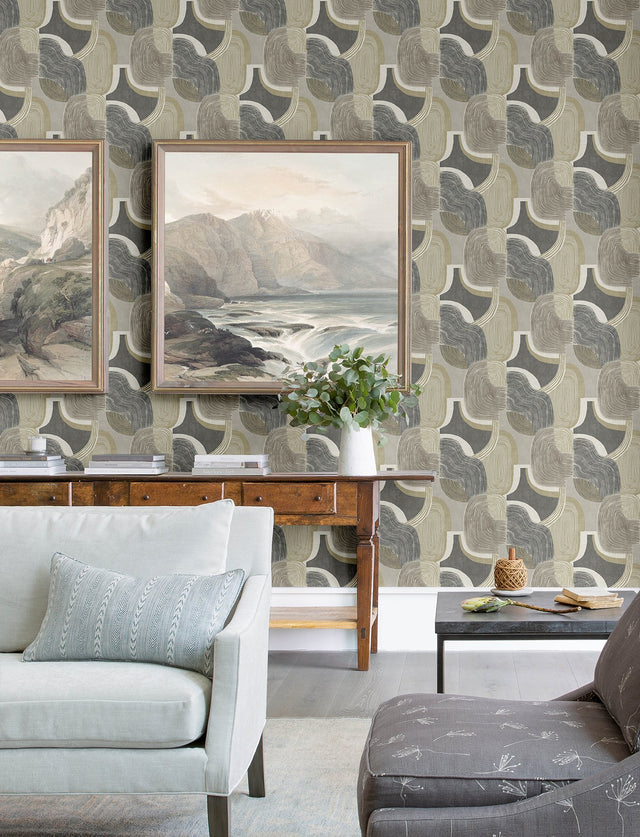 Hollace Slate Geometric Wallpaper with Metallic Modern Geometrics - A-Street Prints 4141-27132
