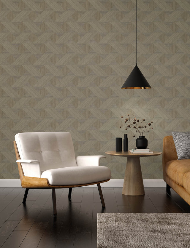 Presley Coffee Tessellation Wallpaper with Modern Geometric Faux Grasscloth - Brewster 4141-27134