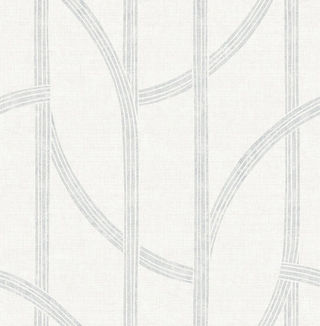 Harlow Silver Curved Contours Wallpaper with Geometric Linen-Look Pattern - A-Street Prints 4141-27138