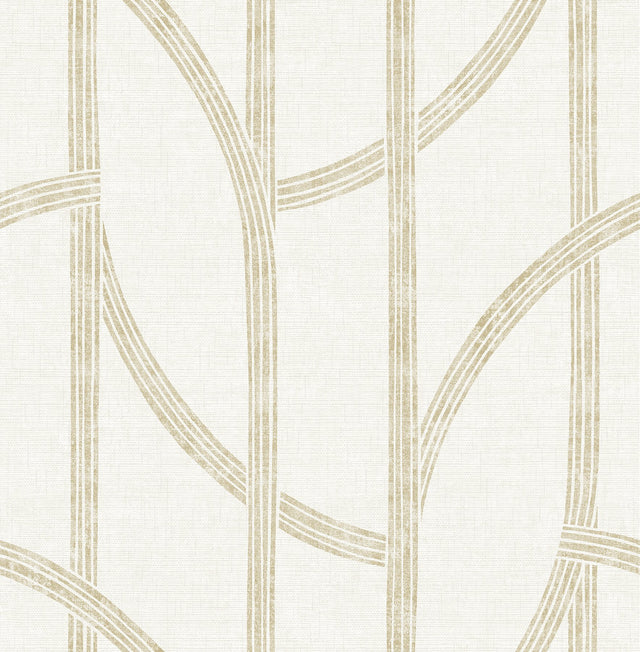Harlow Gold Curved Contours Wallpaper with Metallic Textured Linen-Effect Stripes - A?Street Prints 4141-27139
