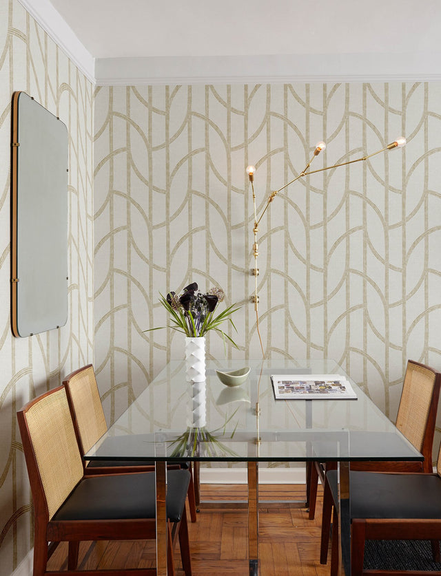 Harlow Gold Curved Contours Wallpaper with Metallic Textured Linen-Effect Stripes - A?Street Prints 4141-27139