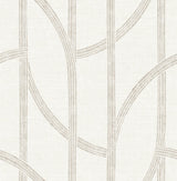 Harlow Champagne Curved Contours Wallpaper with Metallic Textured Striped Graphics - Brewster 4141-27140