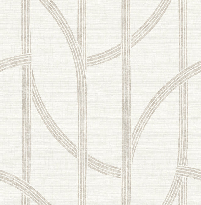 Harlow Champagne Curved Contours Wallpaper with Metallic Textured Striped Graphics - Brewster 4141-27140