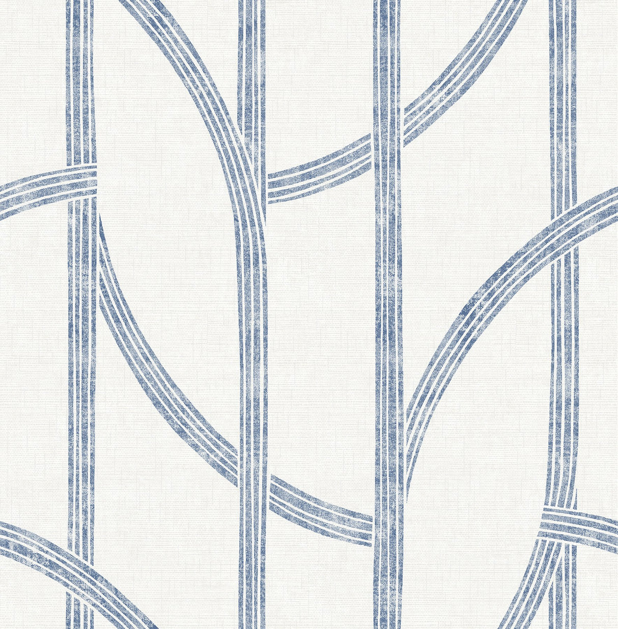 Harlow Indigo Curved Contours Wallpaper with Farmhouse Graphic Stripe Pattern - Brewster 4141-27142