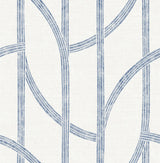 Harlow Indigo Curved Contours Wallpaper with Farmhouse Graphic Stripe Pattern - Brewster 4141-27142