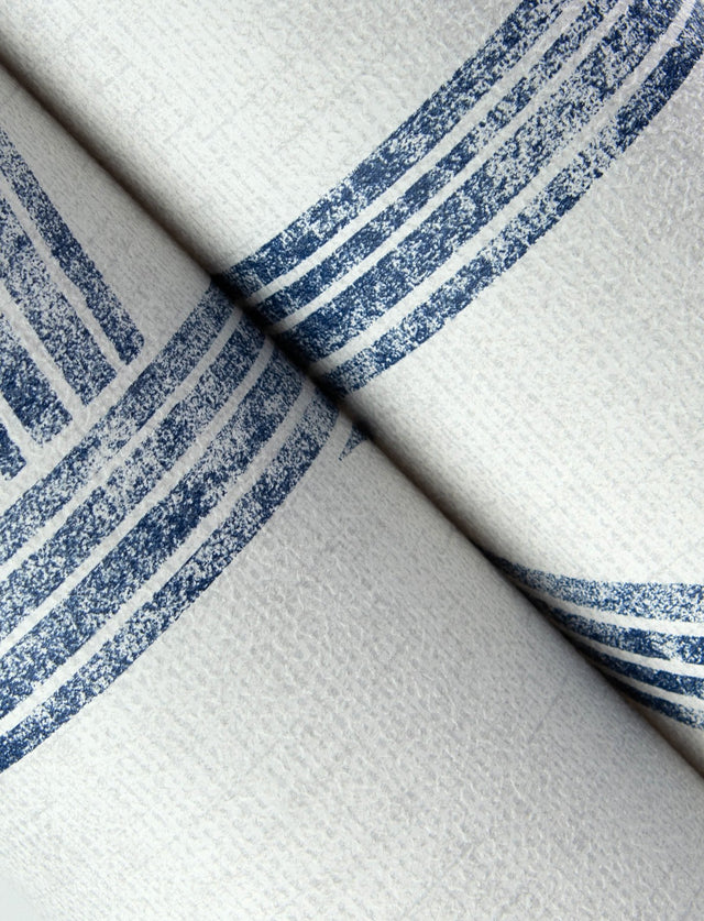 Harlow Indigo Curved Contours Wallpaper with Farmhouse Graphic Stripe Pattern - Brewster 4141-27142