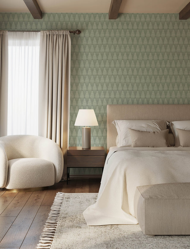 Mirko Sage Ogee Wallpaper with Modern Textured Teardrop Motif - A-Street Prints 4141-27146