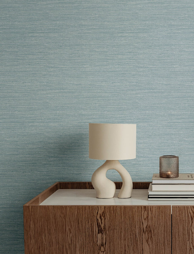 Sheehan Light Blue Faux Grasscloth Wallpaper with Modern Geometric Motif - A-Street Prints 4141-27162