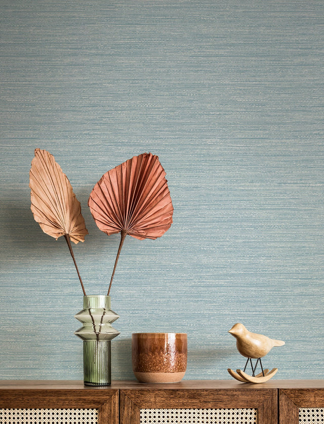 Sheehan Light Blue Faux Grasscloth Wallpaper with Modern Geometric Motif - A-Street Prints 4141-27162