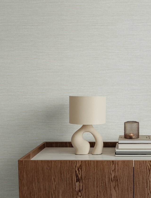 Sheehan Pearl Faux Grasscloth Wallpaper with Modern Textured Metallic Finish - Brewster 4141-27163