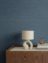 Sheehan Denim Faux Grasscloth Wallpaper with Metallic Textured Finish - A-Street Prints 4141-27165