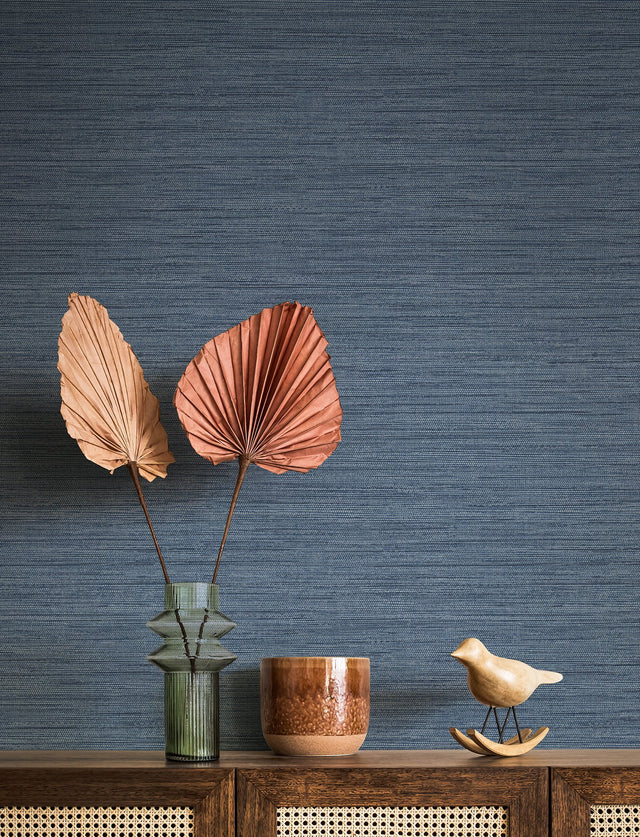 Sheehan Denim Faux Grasscloth Wallpaper with Metallic Textured Finish - A-Street Prints 4141-27165