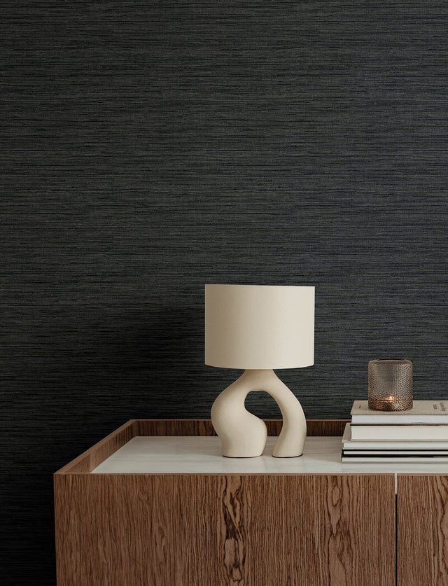 Sheehan Black Faux Grasscloth Wallpaper with Modern Faux Grasscloth Texture - A-Street Prints 4141-27166