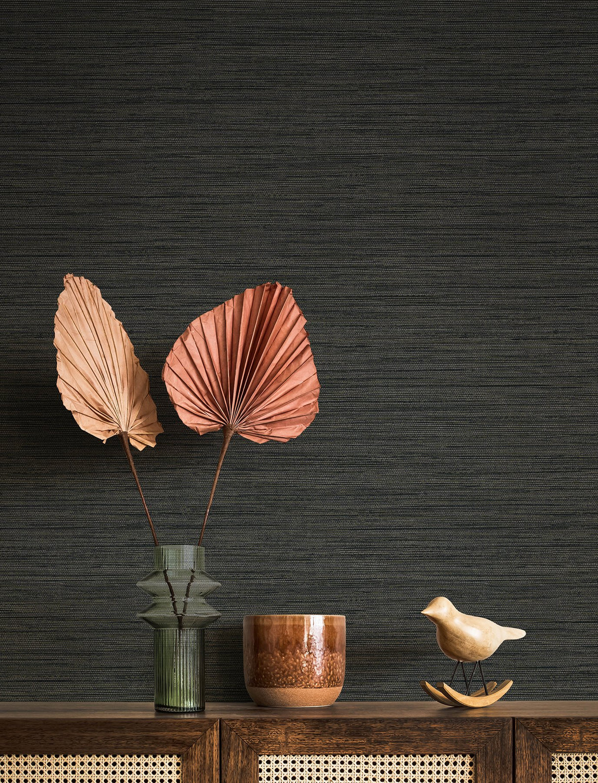 Sheehan Black Faux Grasscloth Wallpaper with Modern Faux Grasscloth Texture - A-Street Prints 4141-27166