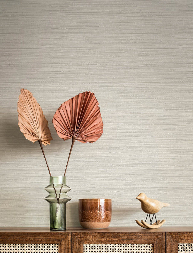 Sheehan Silver Faux Grasscloth Wallpaper with Modern Graphics Texture - Brewster 4141-27170