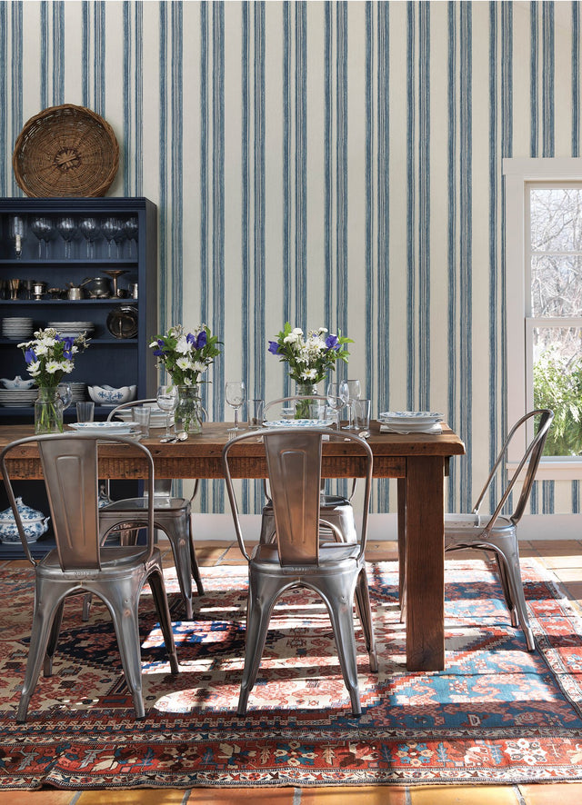 Loom Spun Indigo Striped Prepasted Non Woven Wallpaper - Chesapeake 4142-72600