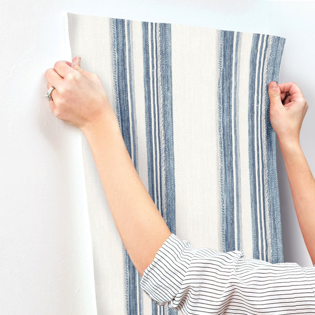 Loom Spun Indigo Striped Prepasted Non Woven Wallpaper - Chesapeake 4142-72600