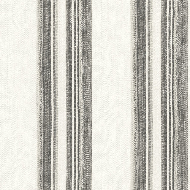 Loom Spun Charcoal Wallpaper with Farmhouse Stripes, Prepasted Non Woven, Random Match - Chesapeake 4142-72601