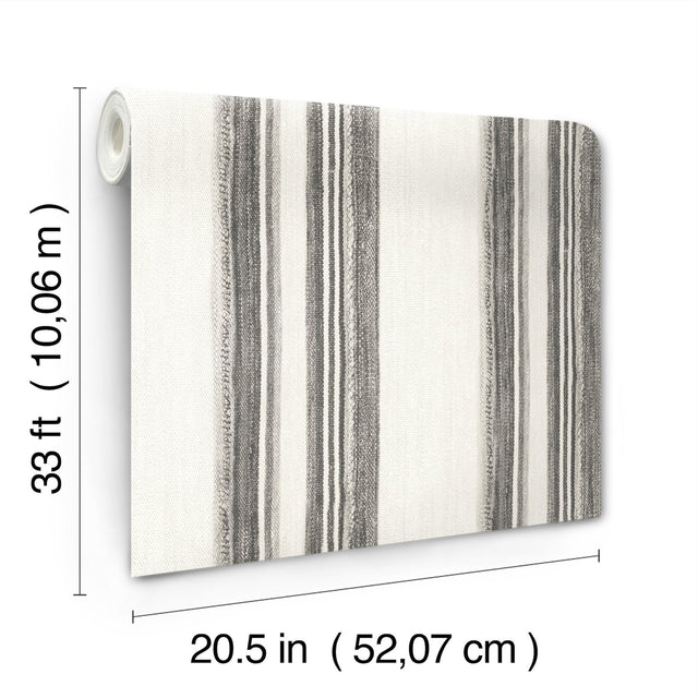 Loom Spun Charcoal Wallpaper with Farmhouse Stripes, Prepasted Non Woven, Random Match - Chesapeake 4142-72601