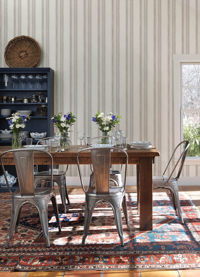 Loom Spun Grey Wallpaper with Textured Stripe Pattern, Farmhouse Style - Chesapeake 4142-72602