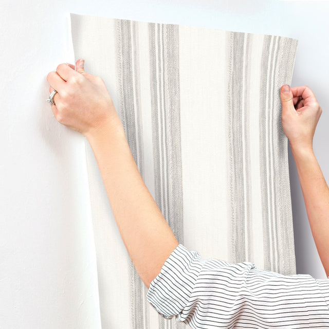 Loom Spun Grey Wallpaper with Textured Stripe Pattern, Farmhouse Style - Chesapeake 4142-72602