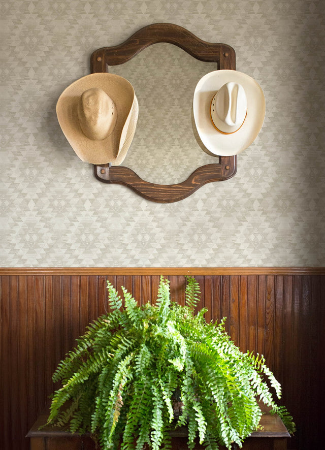 Montana Bone Wallpaper with Country Geometric Pattern, Textured Raised Ink - Chesapeake 4142-72605
