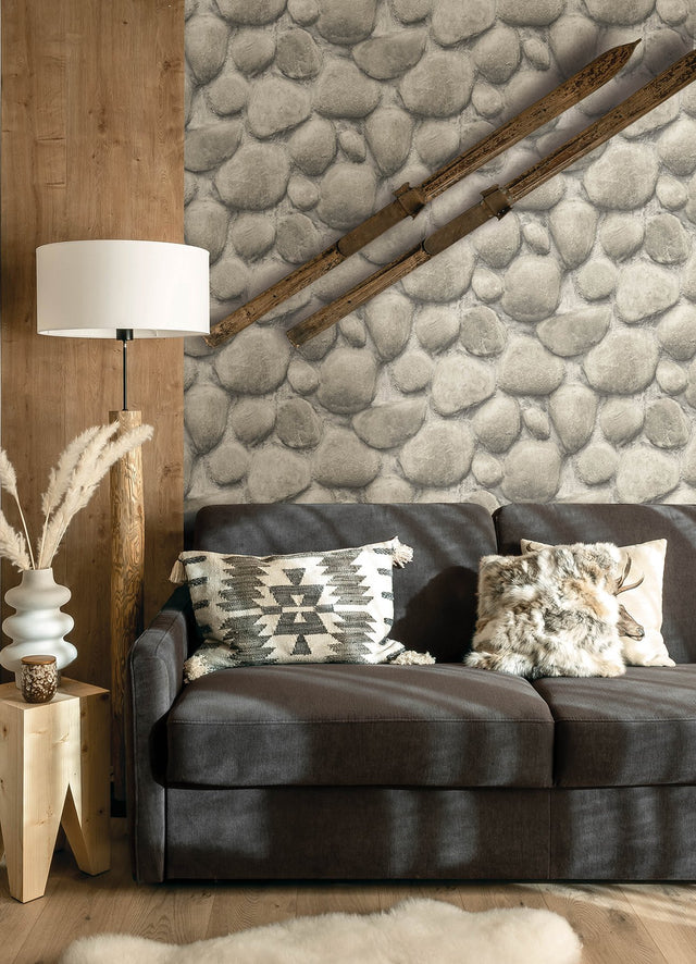 Root Rock Brown Wallpaper with Stone Graphic in Farmhouse Style - Chesapeake 4142-72610