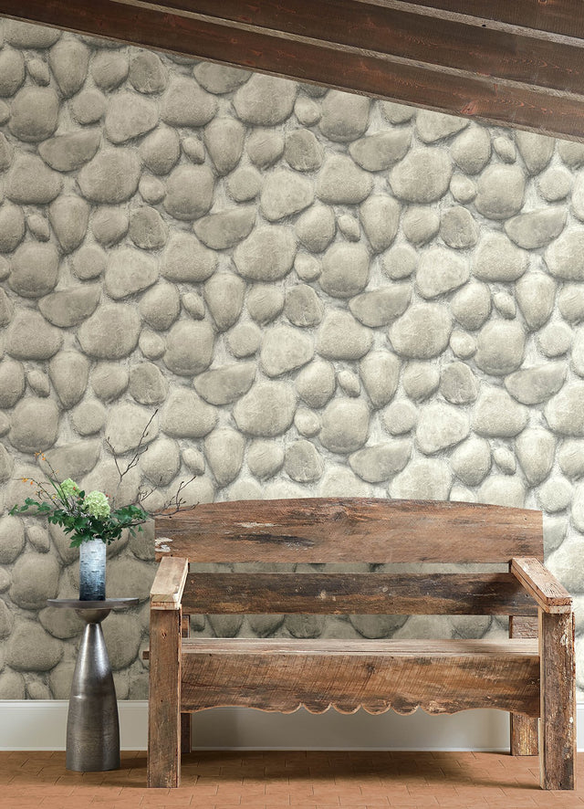 Root Rock Brown Wallpaper with Stone Graphic in Farmhouse Style - Chesapeake 4142-72610