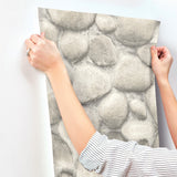Root Rock Brown Wallpaper with Stone Graphic in Farmhouse Style - Chesapeake 4142-72610