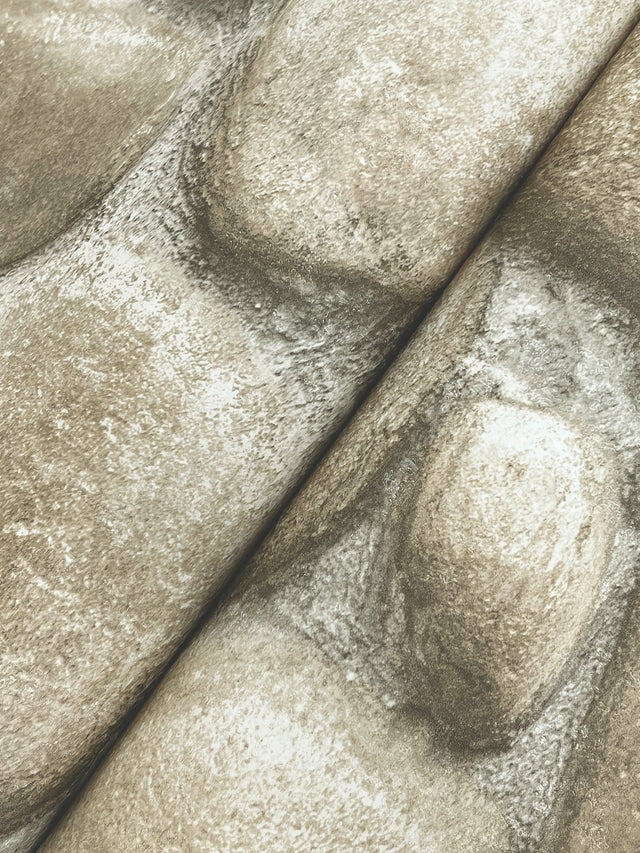 Root Rock Grey Wallpaper with Stone Graphic Motif, Farmhouse Prepasted Non Woven - Chesapeake 4142-72611