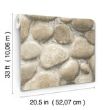 Root Rock Grey Wallpaper with Stone Graphic Motif, Farmhouse Prepasted Non Woven - Chesapeake 4142-72611