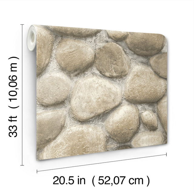 Root Rock Grey Wallpaper with Stone Graphic Motif, Farmhouse Prepasted Non Woven - Chesapeake 4142-72611