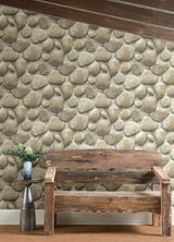 Root Rock Grey Wallpaper with Stone Graphic Motif, Farmhouse Prepasted Non Woven - Chesapeake 4142-72611