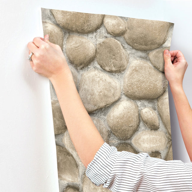 Root Rock Beige Wallpaper with Stone Graphic Motif, Farmhouse Style - 4142-72612