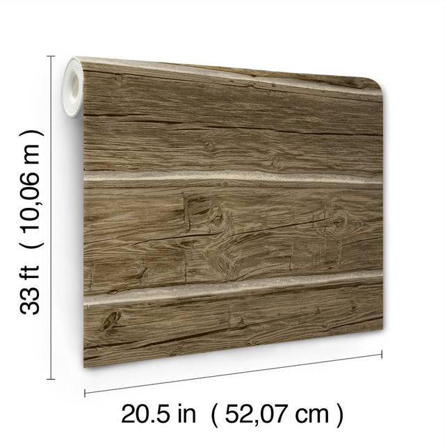 Lodgepole Dark Brown Wallpaper with Farmhouse Wood Graphic Pattern - Chesapeake 4142-72613
