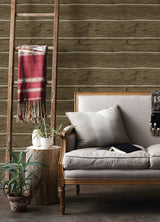 Lodgepole Dark Brown Wallpaper with Farmhouse Wood Graphic Pattern - Chesapeake 4142-72613