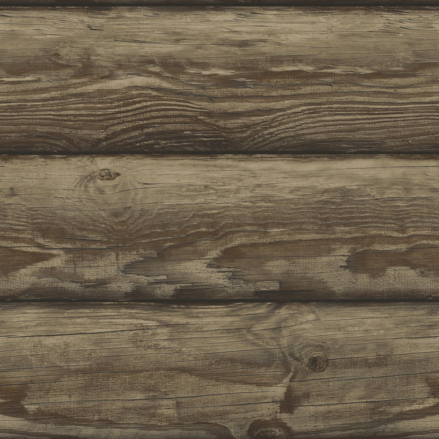 Bunkhouse Mahogany Wallpaper with Wood Graphic Log Pattern, Lodge Style - Chesapeake 4142-72616